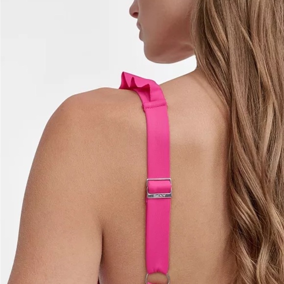 DKNY Women's sz 12 Ruffle Plunge Underwire Tummy Control One Piece Swimsuit - Picture 5 of 16